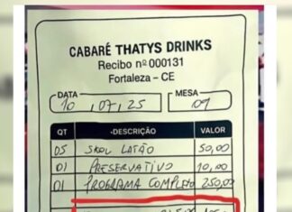 Recibo de cabaré com “tarifa do Trump” viraliza nas redes sociais em Fortaleza
