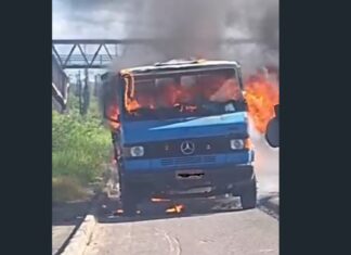Caminhão pega fogo na BR-020, em Caucaia, e motorista escapa ileso