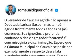 Presidente da Alece repudia fala de Tancredo Santos contra deputada Larissa Gaspar e cobra posicionamento da Câmara de Caucaia