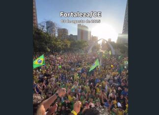 Manifestantes realizam ato contra Lula e Alexandre de Moraes em Fortaleza com presença de André Fernandes