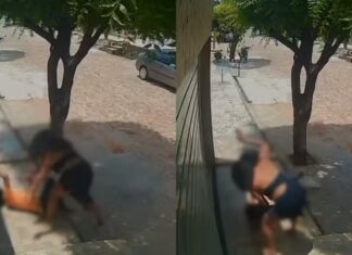 Mulher é flagrada agredindo a própria mãe em via pública na cidade de Barbalha
