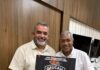 Presidente do Caucaia Esporte Clube presta homenagem ao superintendente do Detran-CE durante visita ao órgão