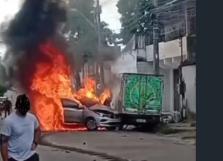 Grave acidente provoca incêndio em veículos e assusta moradores no bairro Montese