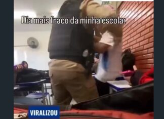 Aluno é retirado de sala de aula após intervenção da Polícia Militar; vídeo circula nas redes sociais