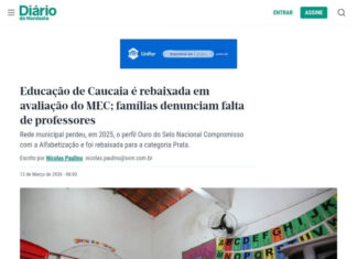 Caucaia perde Selo Ouro da alfabetização e é rebaixada para Prata após queda na avaliação do MEC