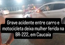 Grave acidente entre carro e motocicleta deixa mulher ferida na BR-222, em Caucaia