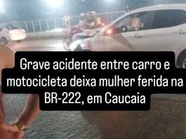 Grave acidente entre carro e motocicleta deixa mulher ferida na BR-222, em Caucaia