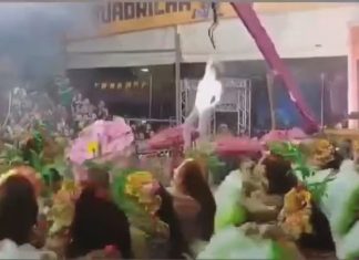 Rainha de quadrilha junina cai de grua durante apresentação em Recife e assusta público