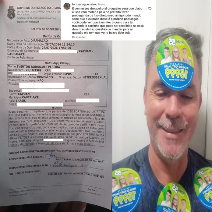 Comunicador registra boletim de ocorrência contra assessor da Prefeitura de Caucaia após comentário em rede social Comunicador registra boletim de ocorrência contra assessor da Prefeitura de Caucaia após comentário em rede social