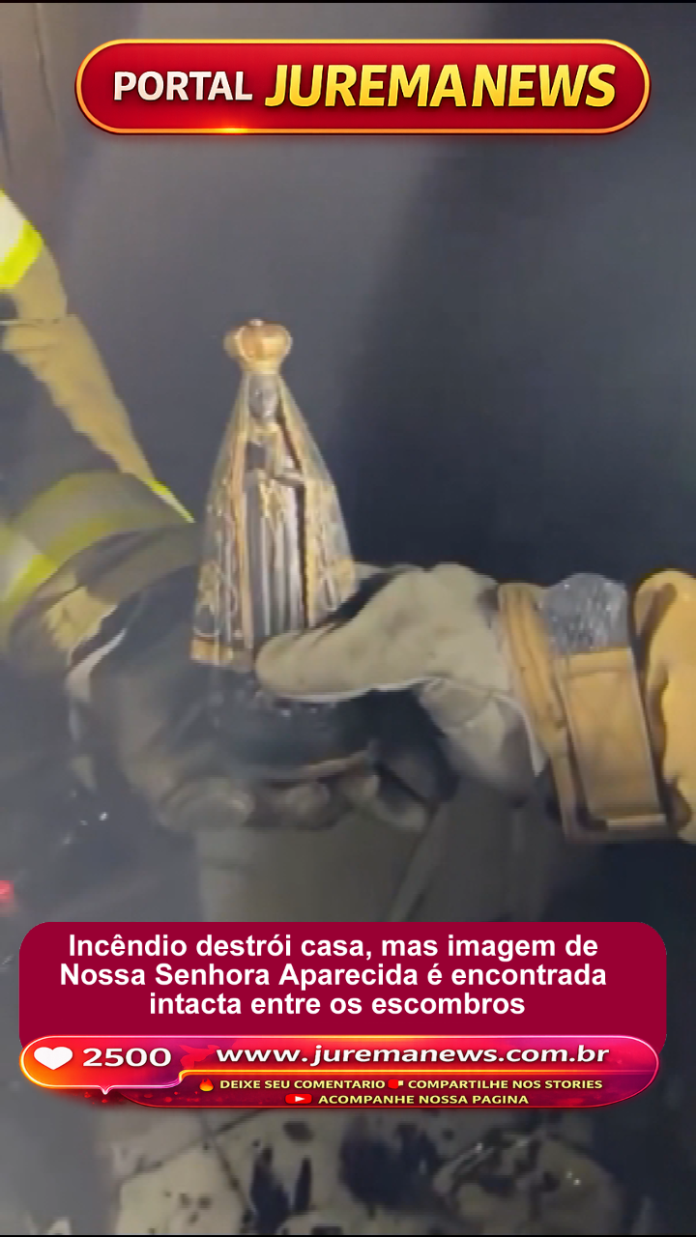Incêndio destrói casa, mas imagem de Nossa Senhora Aparecida é encontrada intacta entre os escombros