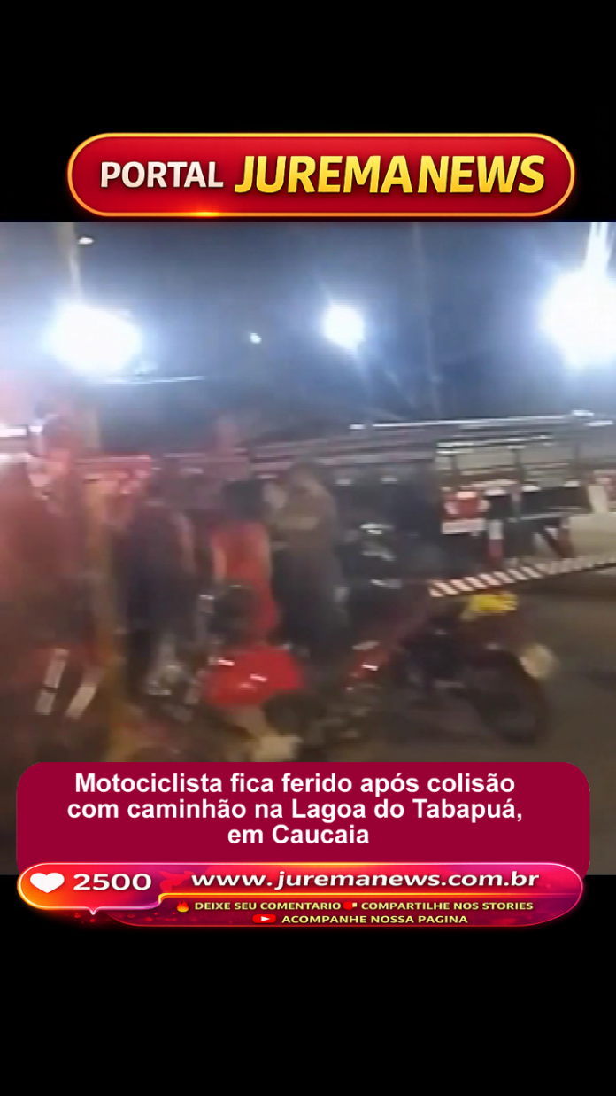 Motociclista fica ferido após colisão com caminhão na Lagoa do Tabapuá, em Caucaia Motociclista fica ferido após colisão com caminhão na Lagoa do Tabapuá, em Caucaia