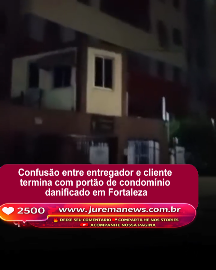Confusão entre entregador e cliente termina com portão de condomínio danificado em Fortaleza Confusão entre entregador e cliente termina com portão de condomínio danificado em Fortaleza
